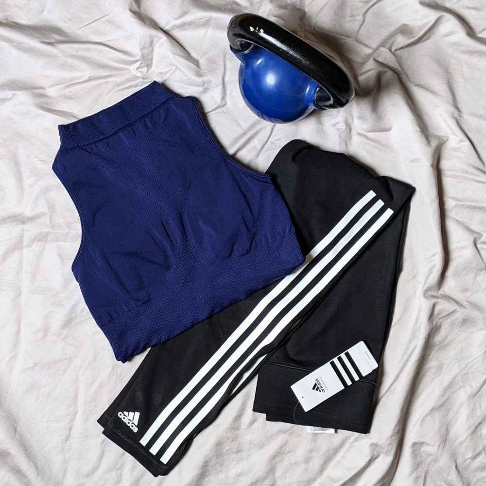 NWT Adidas 3 Stripe Black Tights Leggings